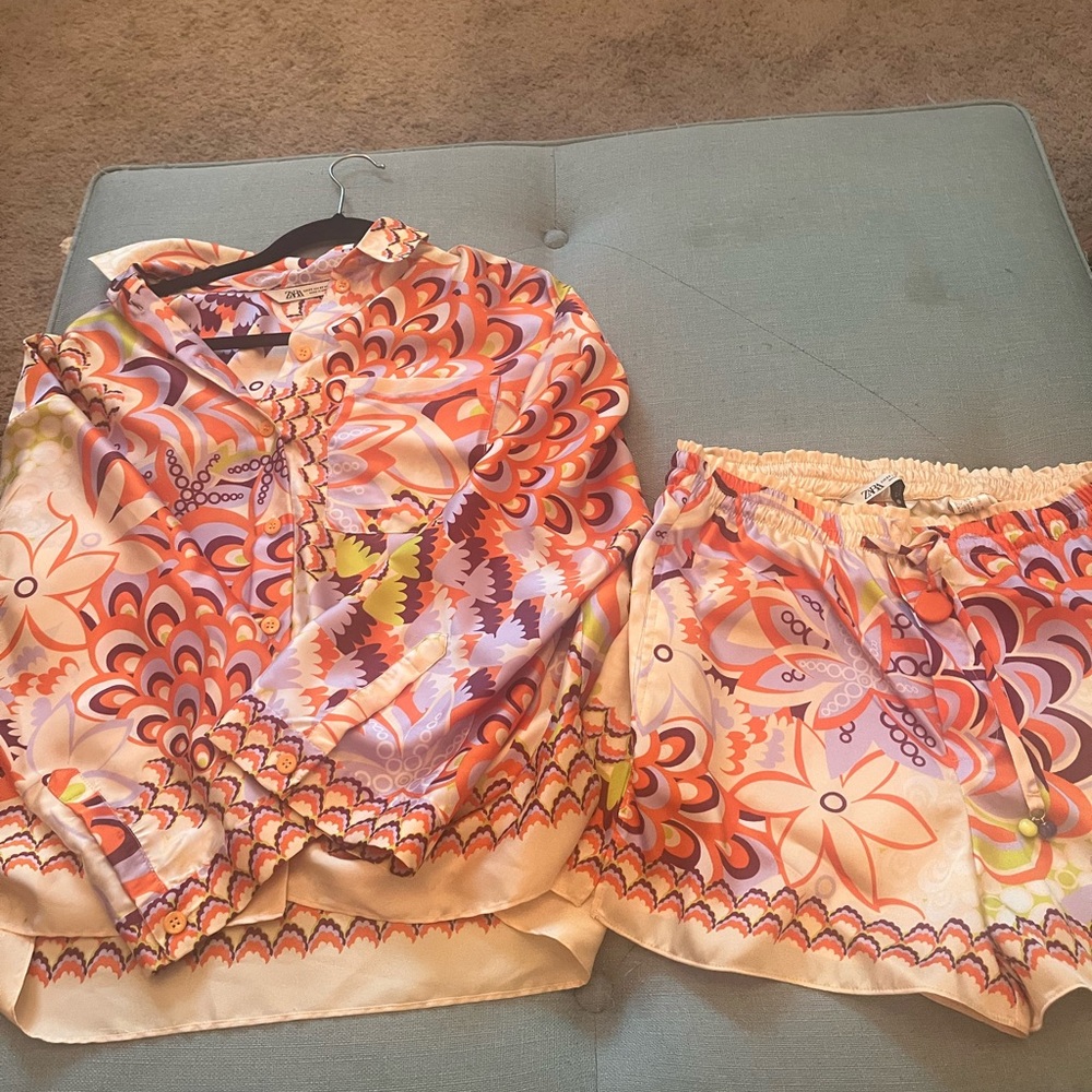 Colorful Floral Satin Set